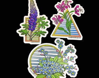 Alaska Wildflowers - by Decaffeinated Designs (2x3)  Waterproof, Weatherproof and Durable Vinyl Stickers