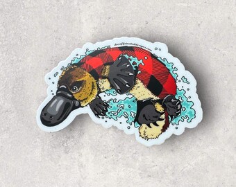 Plaid-y-pus - by Decaffeinated Designs (4x4) Waterproof, Weatherproof and Durable Vinyl Sticker