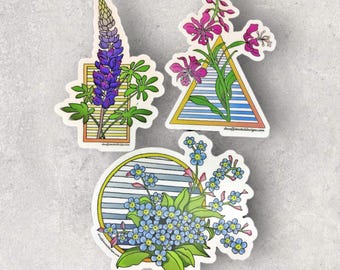 Alaska Wildflowers - by Decaffeinated Designs (2x3)  Waterproof, Weatherproof and Durable Vinyl Stickers
