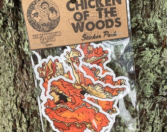 Chicken of the woods - by Decaffeinated Designs (4x4) Waterproof, Weatherproof and Durable Clear Vinyl Stickers