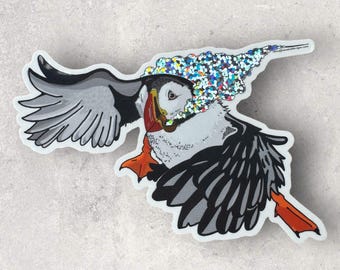 Puffin - by Decaffeinated Designs (4x4) Waterproof, Weatherproof and Durable Glitter Sticker