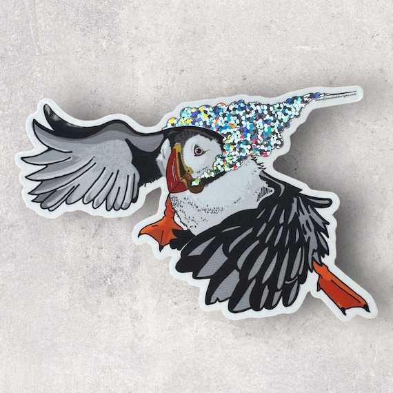 Decaffeinated Design's First "Prismatic" Sticker design. Taking the literal approach to why we call puffins, puffins.