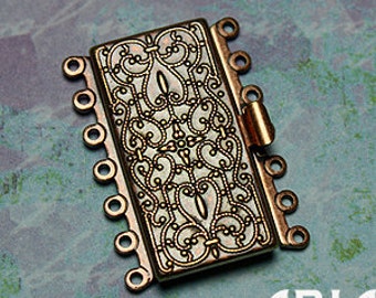 NOUVEAU BOX CLASP:  26x36mm Antique Copper Plated Brass Seven Strand Nouveau Box Clasp (1)