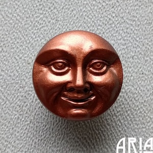 CZECH GLASS BUTTON: 18mm Handpainted Czech Glass Moon Face Button, Pendant, Cabochon (1)