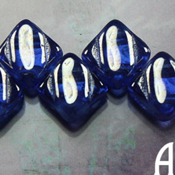 SAPPHIRE LUSTER: 6x6mm Two-Hole Diamond Czech Glass Silky Beads (50 beads)