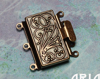 NOUVEAU BOX CLASP: 23x21mm Antik Kupfer vergoldet Messing drei Strang Nouveau Box Verschluss (1)