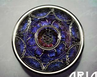 CZECH GLASS BUTTON: 35mm Lacy Floral Medallion Handpainted Czech Glass Button, Pendant, Cabochon (1)