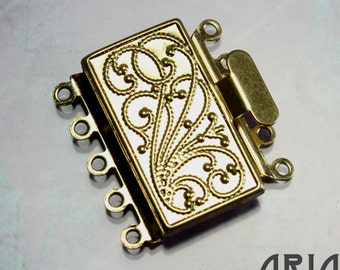 NOUVEAU BOX CLASP:  23x21mm Matte Gold Plated Brass Five Strand Nouveau Box Clasp (1)