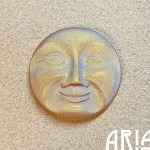 CZECH GLASS BUTTON: 31mm Handpainted Czech Glass Large Moon Face Button, Pendant, Cabochon (1)