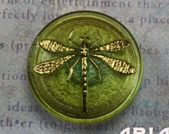 CZECH GLASS BUTTON: 30mm Dragonfly Handpainted Czech Glass Button, Pendant, Cabochon (1)