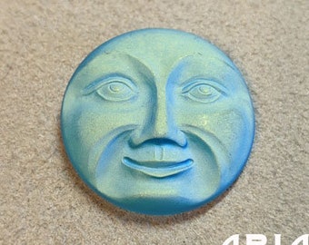 CZECH GLASS BUTTON: 31mm Handpainted Czech Glass Large Moon Face Button, Pendant, Cabochon (1)