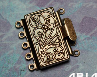 NOUVEAU BOX CLASP:  23x21mm Antique Copper Plated Brass Five Strand Nouveau Box Clasp (1)