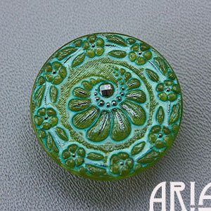 BOTON DE VIDRIO CZECH: 31mm Floral Crescent pintado a mano botón de cristal checo, colgante, cabujones (1)