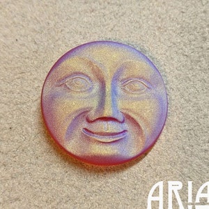 CZECH GLASS BUTTON: 31mm Handpainted Czech Glass Large Moon Face Button, Pendant, Cabochon (1)
