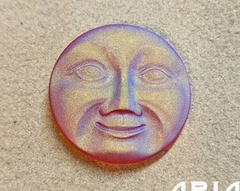 CZECH GLASS BUTTON: 31mm Handpainted Czech Glass Large Moon Face Button, Pendant, Cabochon (1)