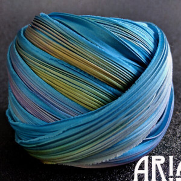 SHIBORI SILK RIBBON: 4" Pleated to 1" Wide Silk Satin Bias Cut Hand Dyed Silk Ribbon by Shibori Girl Studios (1/2 Yard)