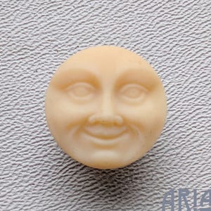 CZECH GLASS BUTTON: 18mm Handpainted Czech Glass Moon Face Button, Pendant, Cabochon (1)