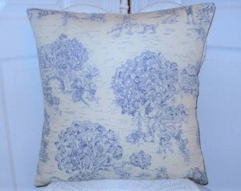 French Toile Pillow Cover, Blue Toile Pillow Cover, Decorative Pillow Cover, French Country, Country Farmhouse Cottage, Toile Bed Pillow