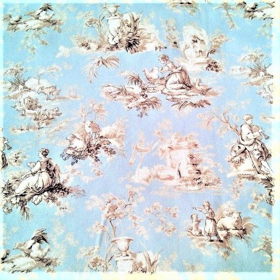 Upholstery Fabric Drapery Fabric Spa Green Tan French Toile Etsy