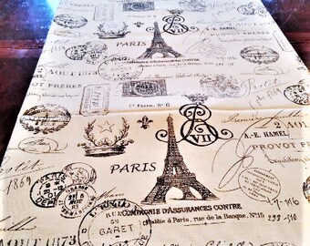 French Table Runner, Black Script Table Linen, Paris Eiffel Tower, Table Cloth/Scarf, Bed Runner, Banquet, Buffet Runner, Dresser Scarf