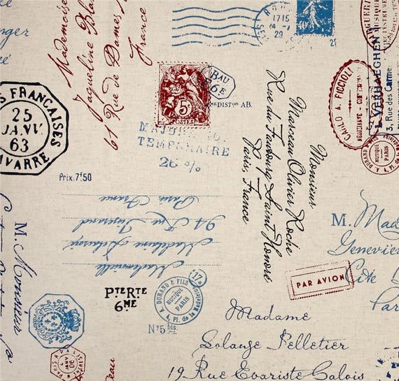 Upholstery Fabric Drapery Fabric Blue French Script Fabric Etsy