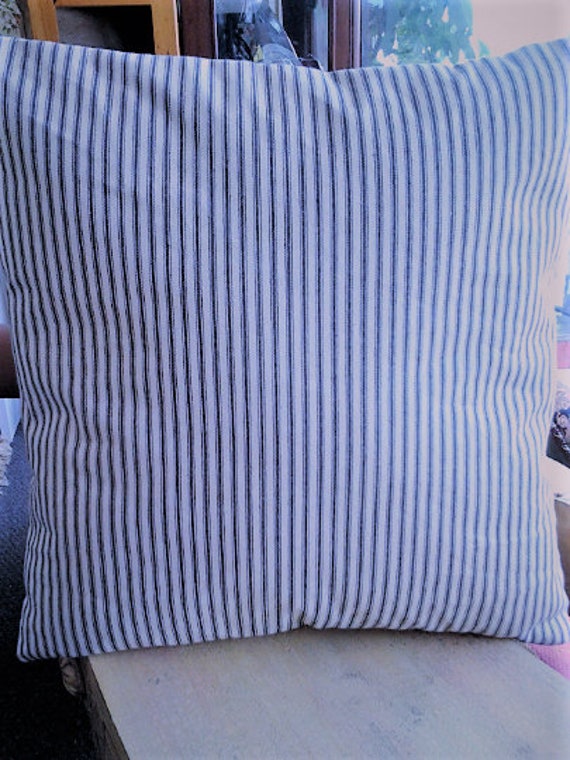 Blue Ticking Stripe Pillow Cover Blue Blue and Ivory Throw Pillow Cover