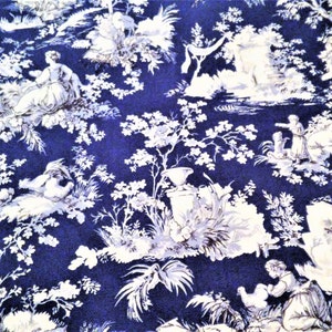 Toile Fabric Marseilles Toile Blue and White by Peacoquettedesigns