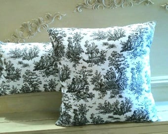 BlackToile Pillow Cover, French Pillow Case, French Country Home, Farmhouse Cottage, Decorative Pillow Cover, Toile Cushion Cover