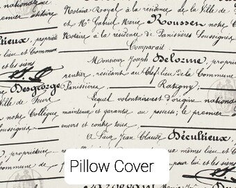 Script Pillow Cover, French Pillow Case, Paris Pillow Cover, Penmanship Pillow Sham, Script Cushion Cover, Cotton Pillow Cover