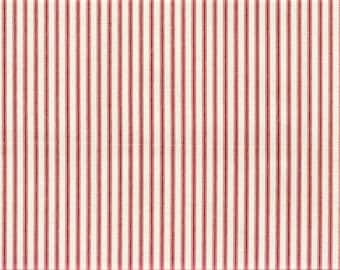 Ticking Stripe Fabric, Upholstery Fabric, Drapery Fabric, Red French Stripe Fabric, French Country Home, Yards, Half Yards, Quarters