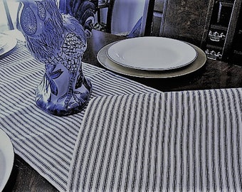 Ticking Stripe Table Runner, Blue French Stripe Runner, Table Runner, Bed Runner, Buffet Scarf, Dresser Runner, Table Linen, French Country