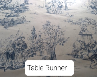 Blue Toile Runner, French Toile Table Runner, French Table Linen, Bed Linen, Wedding, Banquet, Buffet Runner, Dresser Runner, Toile Scarf.