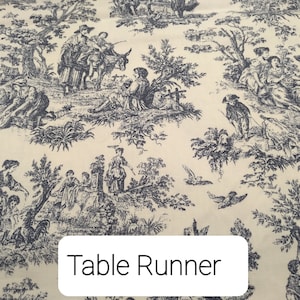 Toile Table Runner, French Toile Table Cloth, Table Linen, Bed Runner, Bed Linen, Wedding, Buffet Runner, Dresser Runner, Toile Scarf.