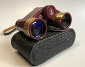 Vintage Theater Binocular, Soviet Opera Glasses, Lorgnette in original case USSR, Soviet binocular, Pocket Binoculars in Leather case
