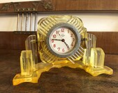 Vintage Soviet Clock Mechanical Clock USSR 1960s Yellow Orange Plexiglass Desk clock Mantel clock
