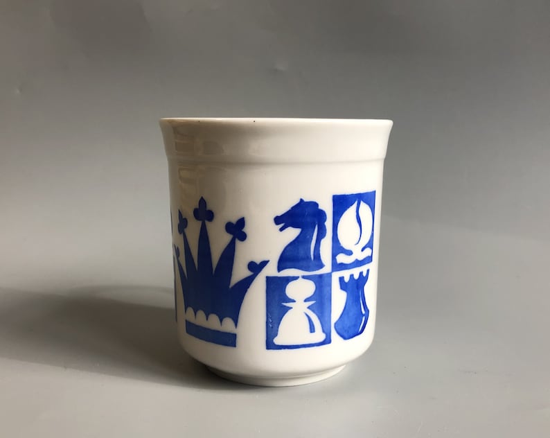 Vintage Chess Cup Soviet Chess Souvenir Dulevo porcelain factory cup USSR Desk Souvenir Chess Rook Chess Knight USSR made child cup