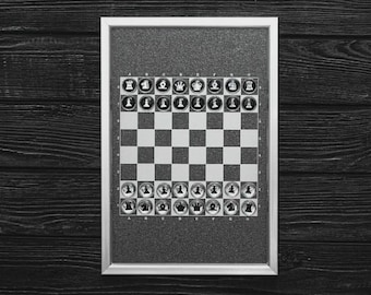 Handmade Magnetic Chess Set: Galvanized Metal Board, Laser Engraved Pieces