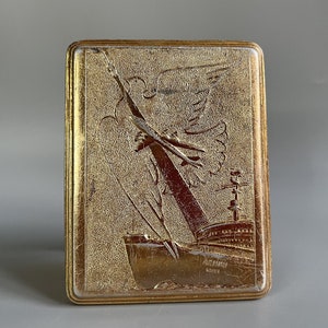 Russische Zigarettenetui Sputnik Rakete Eisbrecher Vintage Zigarettenetui UdSSR Visitenkarten Etui Sowjetunion Raum Memorabilien Gagarin