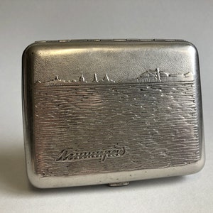 Vintage Sowjetische Zigarettenetui Russische Stadt Leningrad UdSSR Metall Visitenkarten Etui Zigarettenhalter