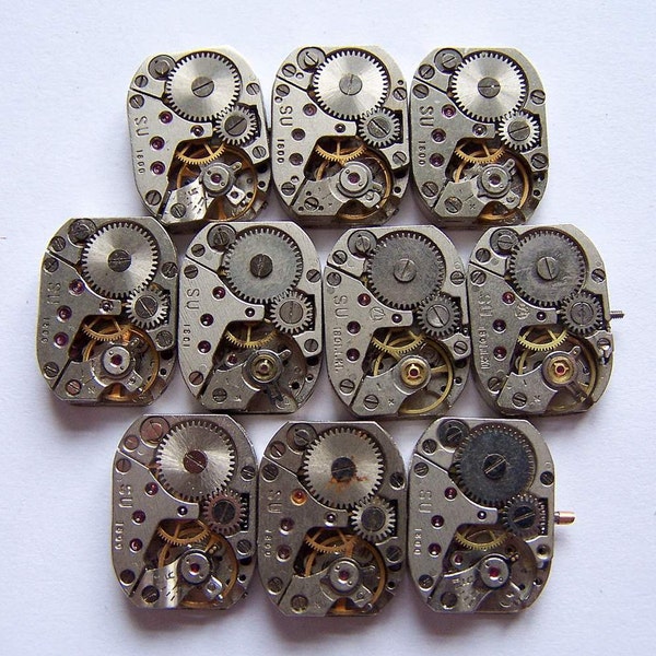 Set of 10 Vintage WATCH Movements Steampunk Jewelry Art 3/4" x 1/2"