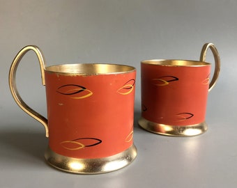 Lot de 2 podstakanniks vintage en aluminium de l'URSS - Déco cuisine rétro