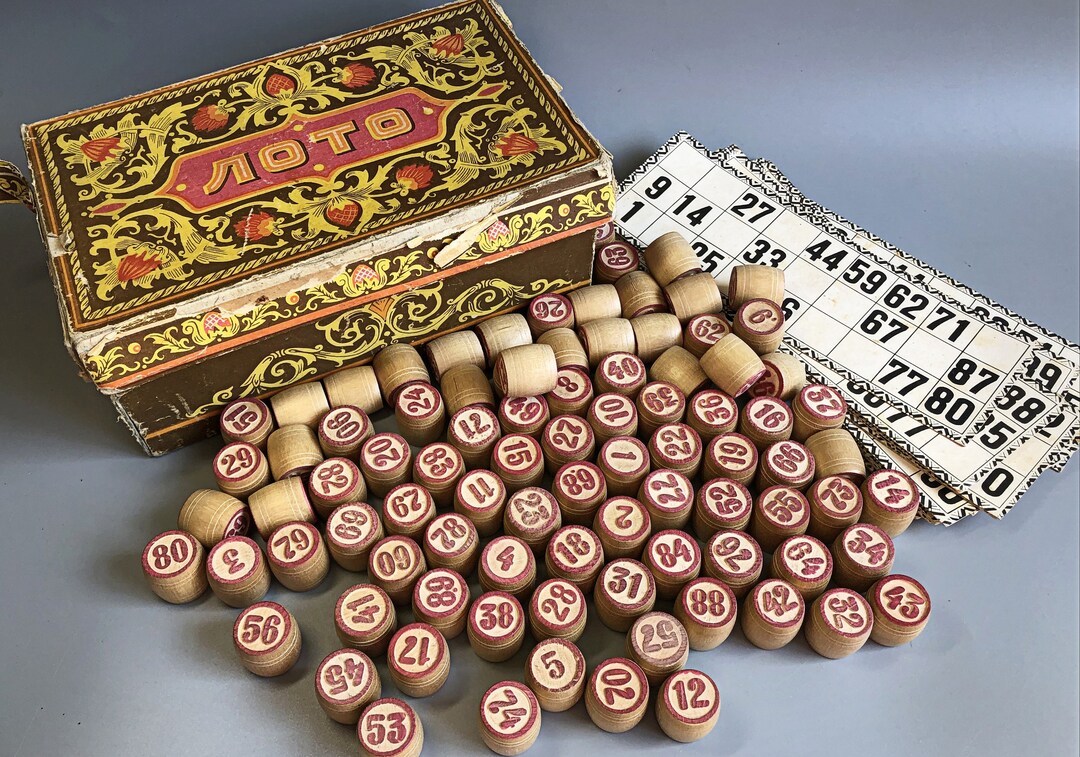 Vintage Bingo Chips LOTO Bones Soviet Game Vintage Bingo Bones Table Loto Game Vintage