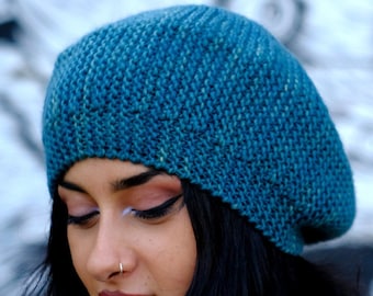 Solo Beret sideways knit Hat PDF knitting pattern (instructions)