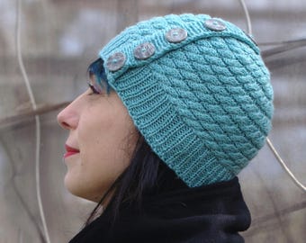 Niamh buttoned beanie Hat PDF knitting pattern (instructions)