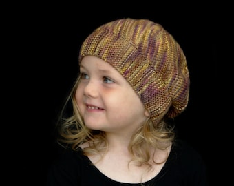 Modbury sideways knit slouchy Hat PDF knitting pattern (instructions)