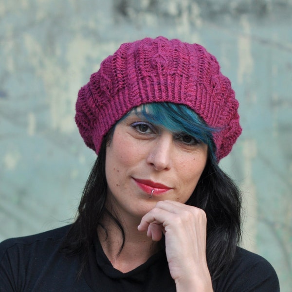 Bellefleur cable & lace beret PDF knitting pattern (instructions)