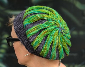 Revambias sideways knit slouchy Hat PDF knitting pattern (instructions)