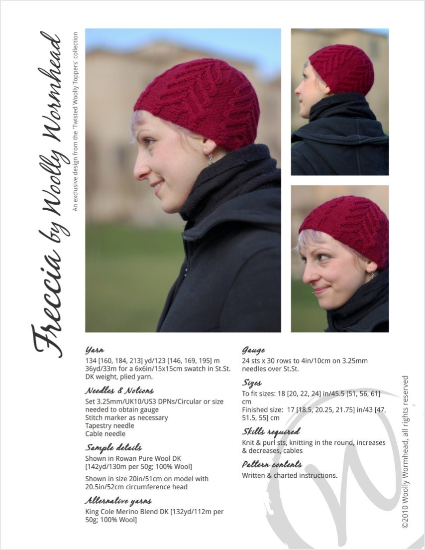 Freccia Cabled Hat PDF Knitting Pattern instructions - Etsy UK