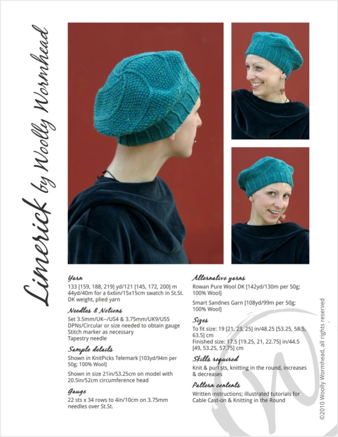 Limerick Beret PDF Knitting Pattern instructions | Etsy