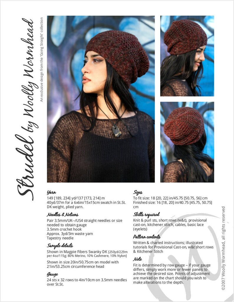 Strudel cable & lace slouchy Hat PDF knitting pattern instructions image 8